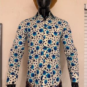 Men's Polka Dot and Peacock Pattern Shirt